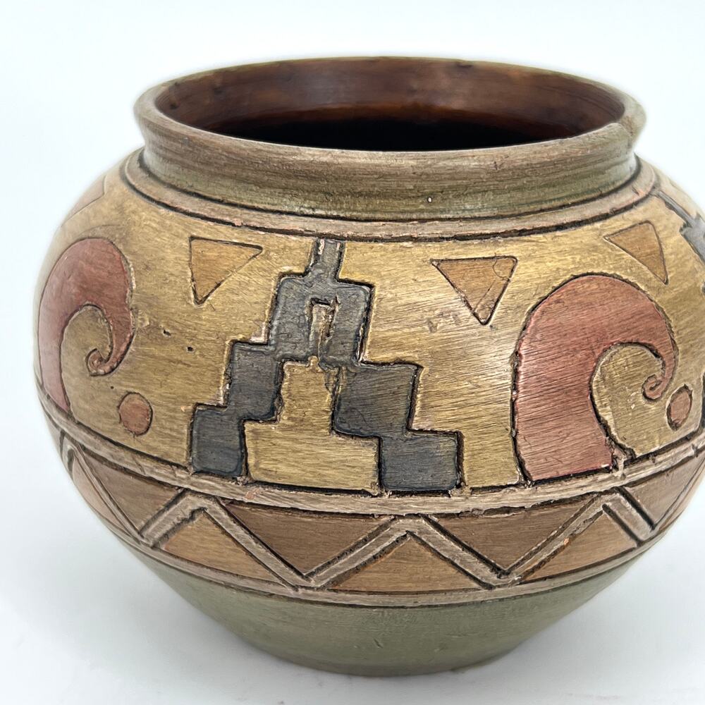 Vintage Portugal Pottery Hand Made Inca Collection Hand-Carved & Hand-Painted